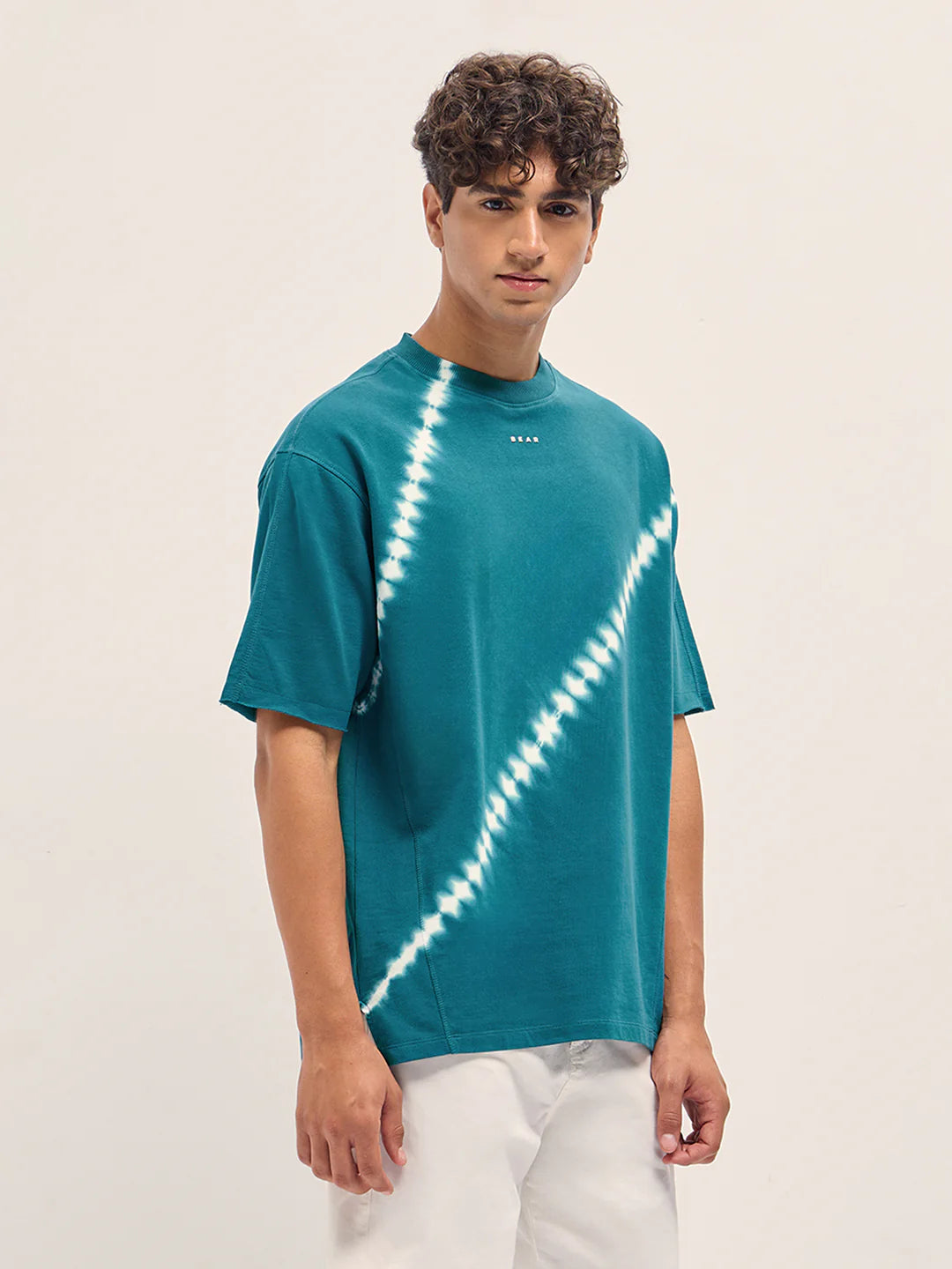 Stylish Oversized T-Shirt for Men Teal Diagonal Tie-Dye