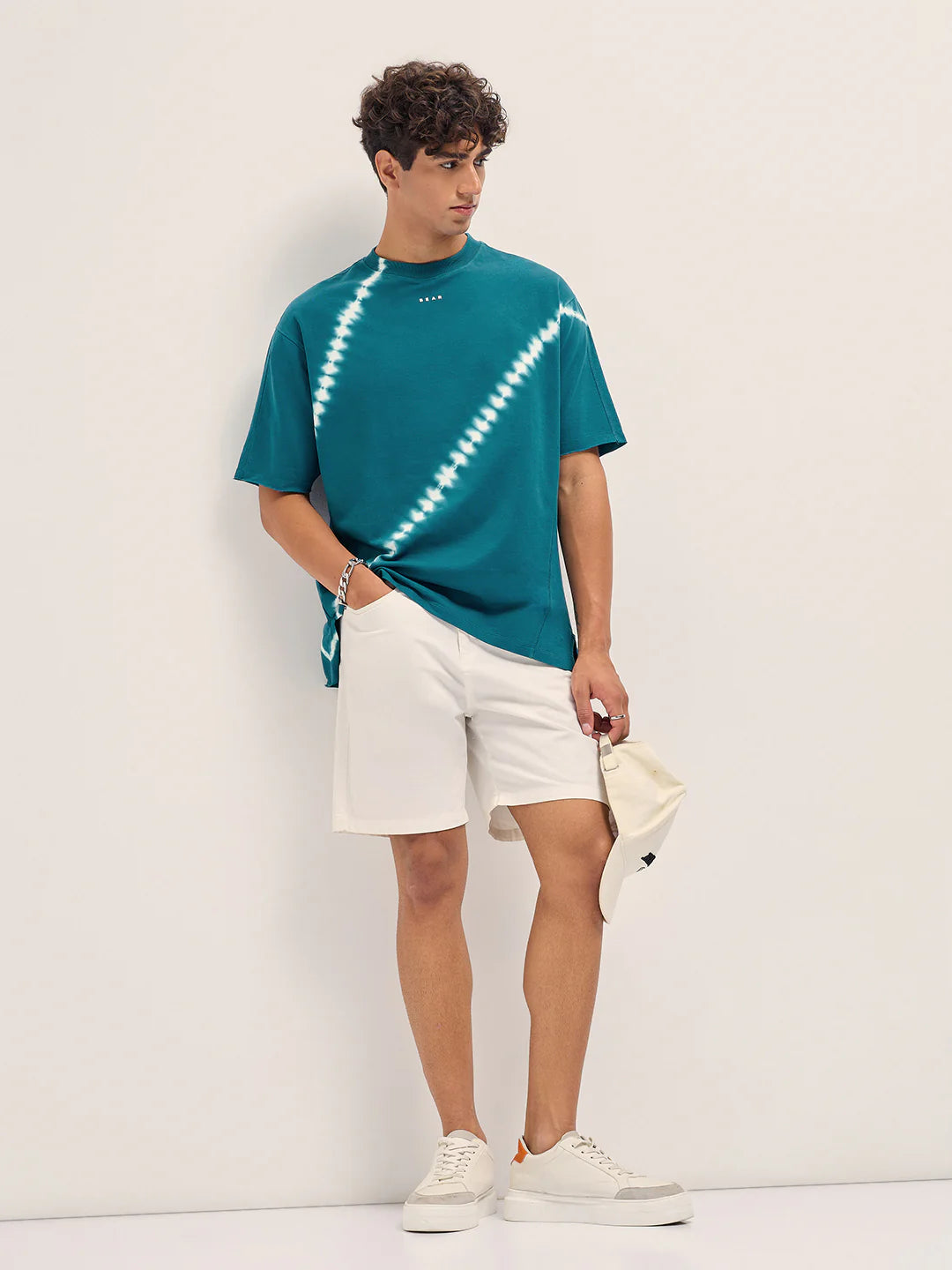 Stylish Oversized T-Shirt for Men Teal Diagonal Tie-Dye