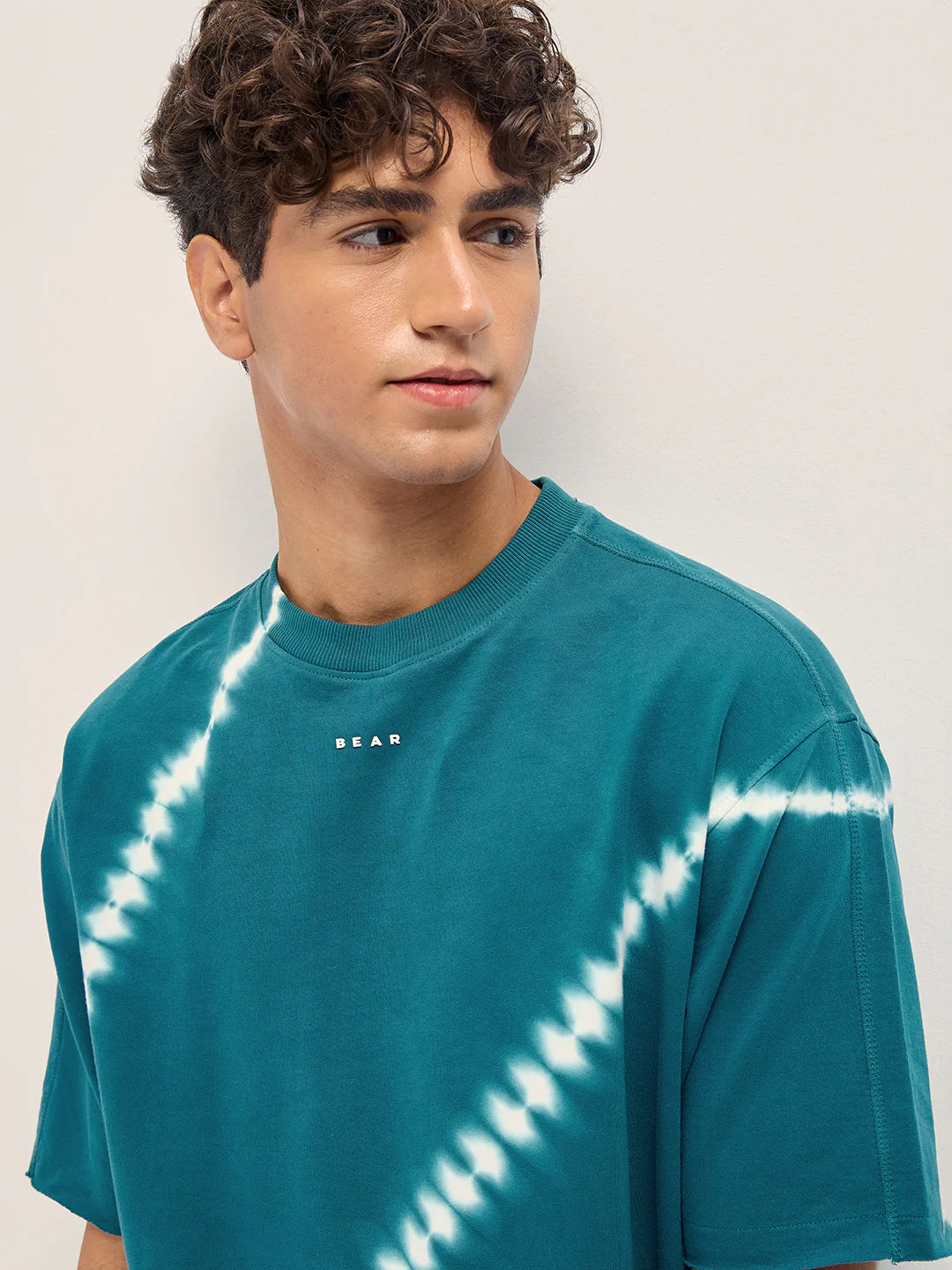 Stylish Oversized T-Shirt for Men Teal Diagonal Tie-Dye