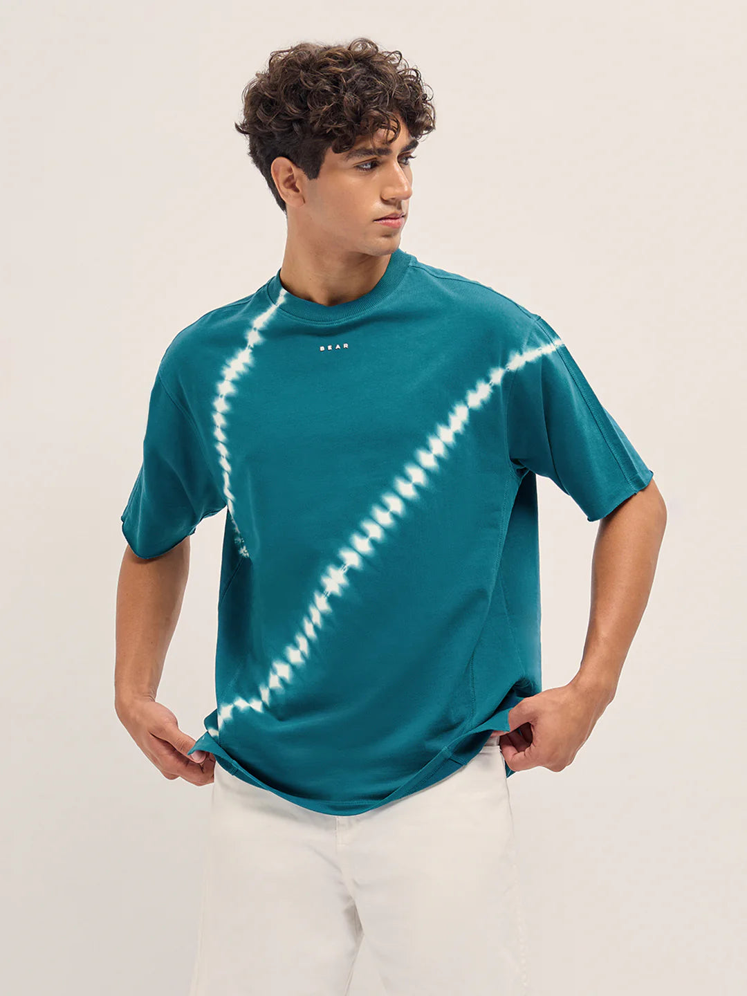 Stylish Oversized T-Shirt for Men Teal Diagonal Tie-Dye