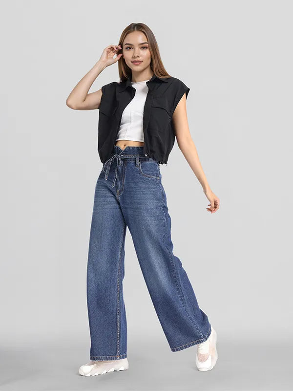 Stylish Women’s Blue Flared Stretchable Jeans for Office Casual and Weekend Wear