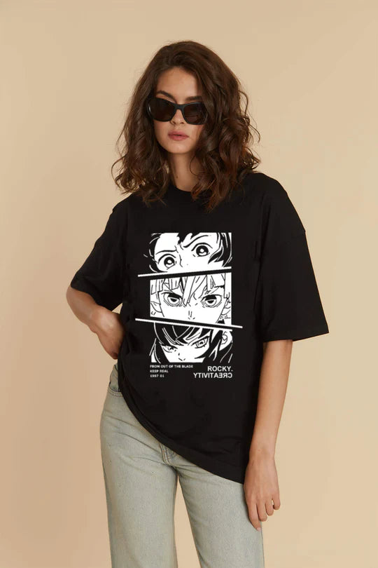Soft Cotton Anime Graphic Oversized T-Shirt for Women