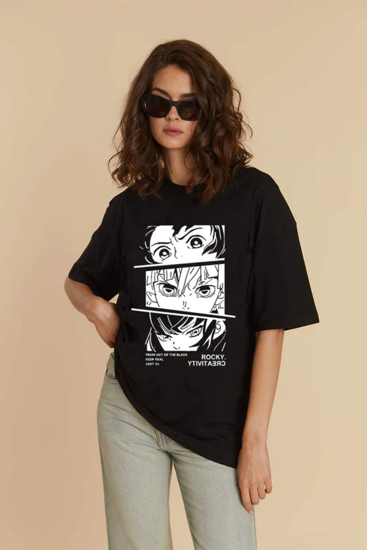 Soft Cotton Anime Graphic Oversized T-Shirt for Women