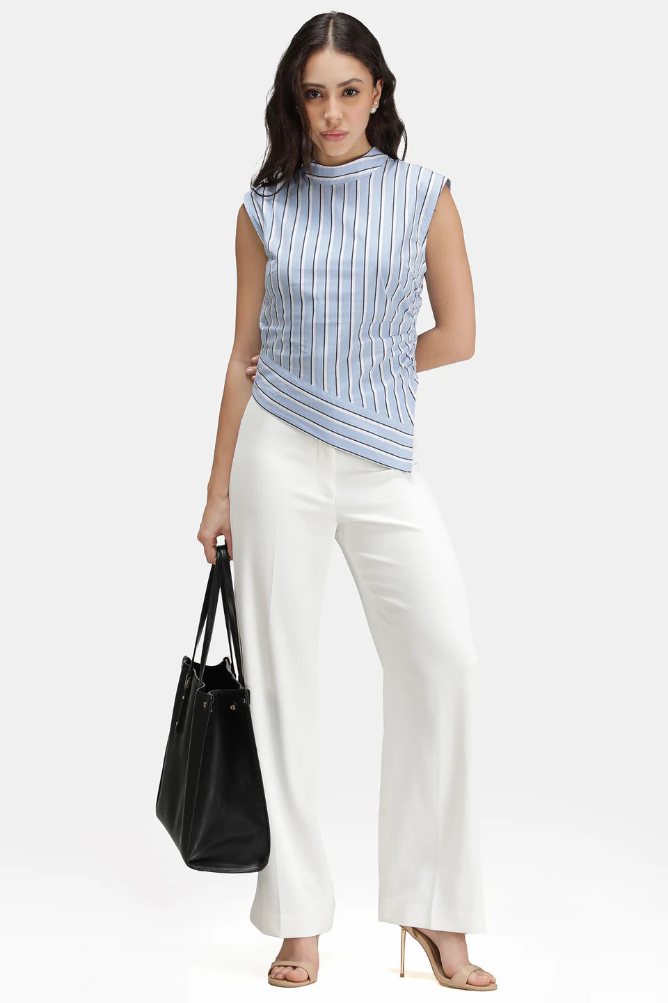 Everyday Wear Women’s Cotton Stripe High Neck Asymmetric Top