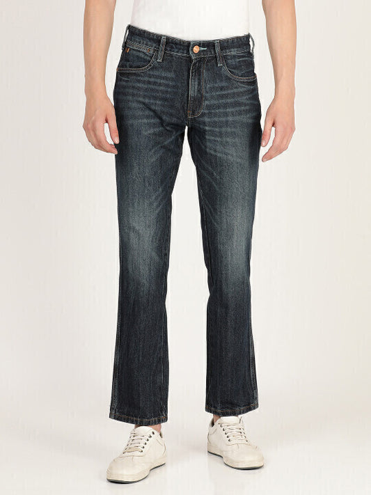 Men’s Casual Blue Mid-Rise Regular Fit Jeans Heavy Fade Effect