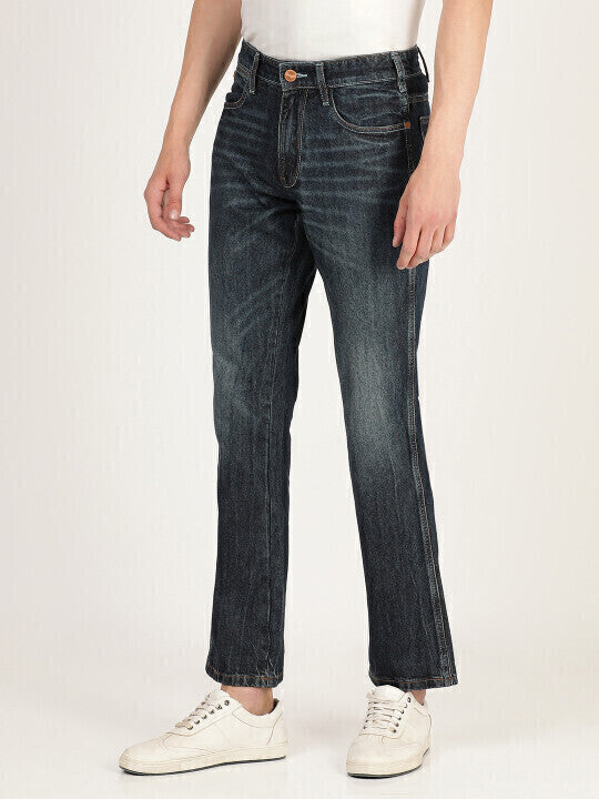 Men’s Casual Blue Mid-Rise Regular Fit Jeans Heavy Fade Effect