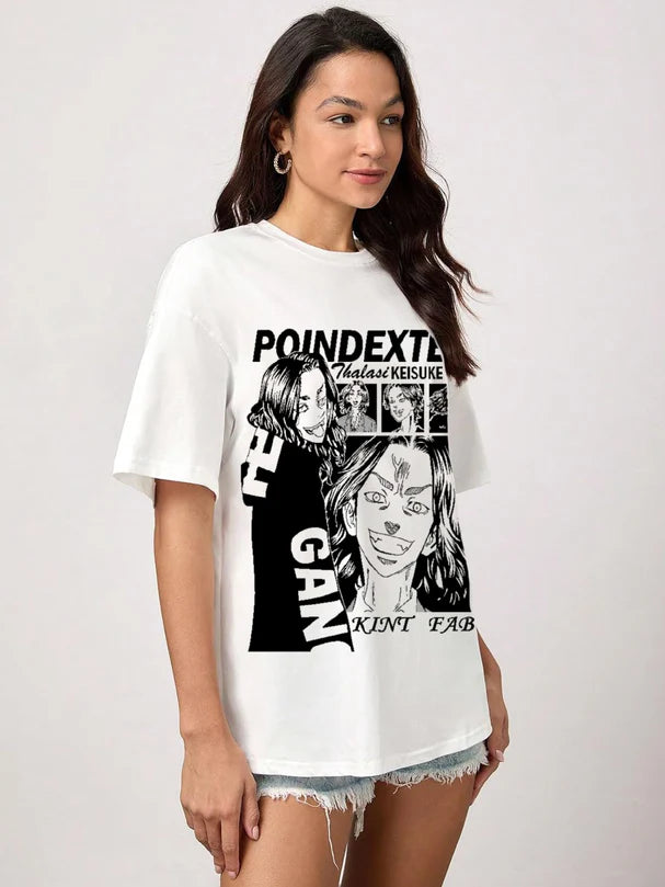 Comfortable White Oversized T-Shirt with Anime Design