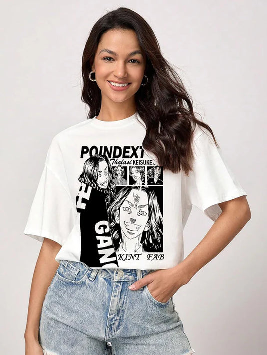 Comfortable White Oversized T-Shirt with Anime Design