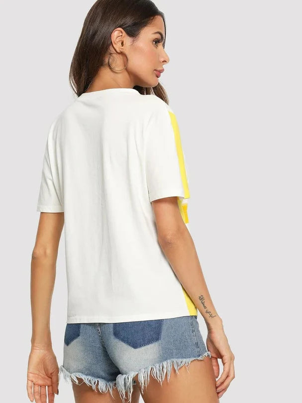 Bright Yellow Printed Loose Fit Oversized T-Shirt for Women