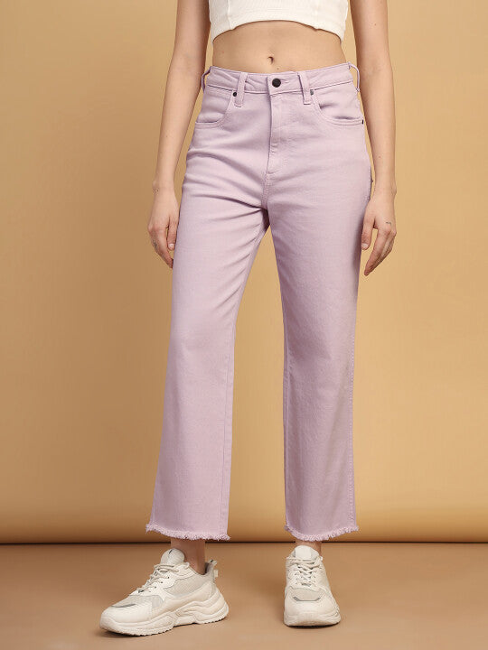 Women’s Fashionable Pink Straight Fit Jeans with Wild West Detailing for Stylish Street Style