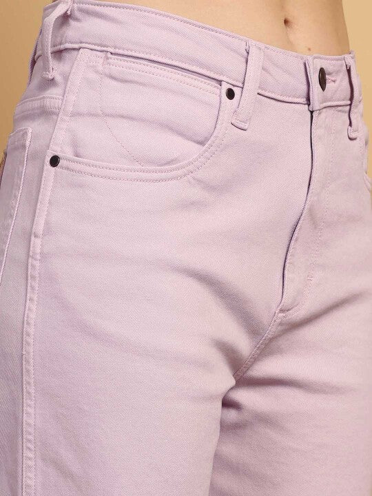 Women’s Fashionable Pink Straight Fit Jeans with Wild West Detailing for Stylish Street Style