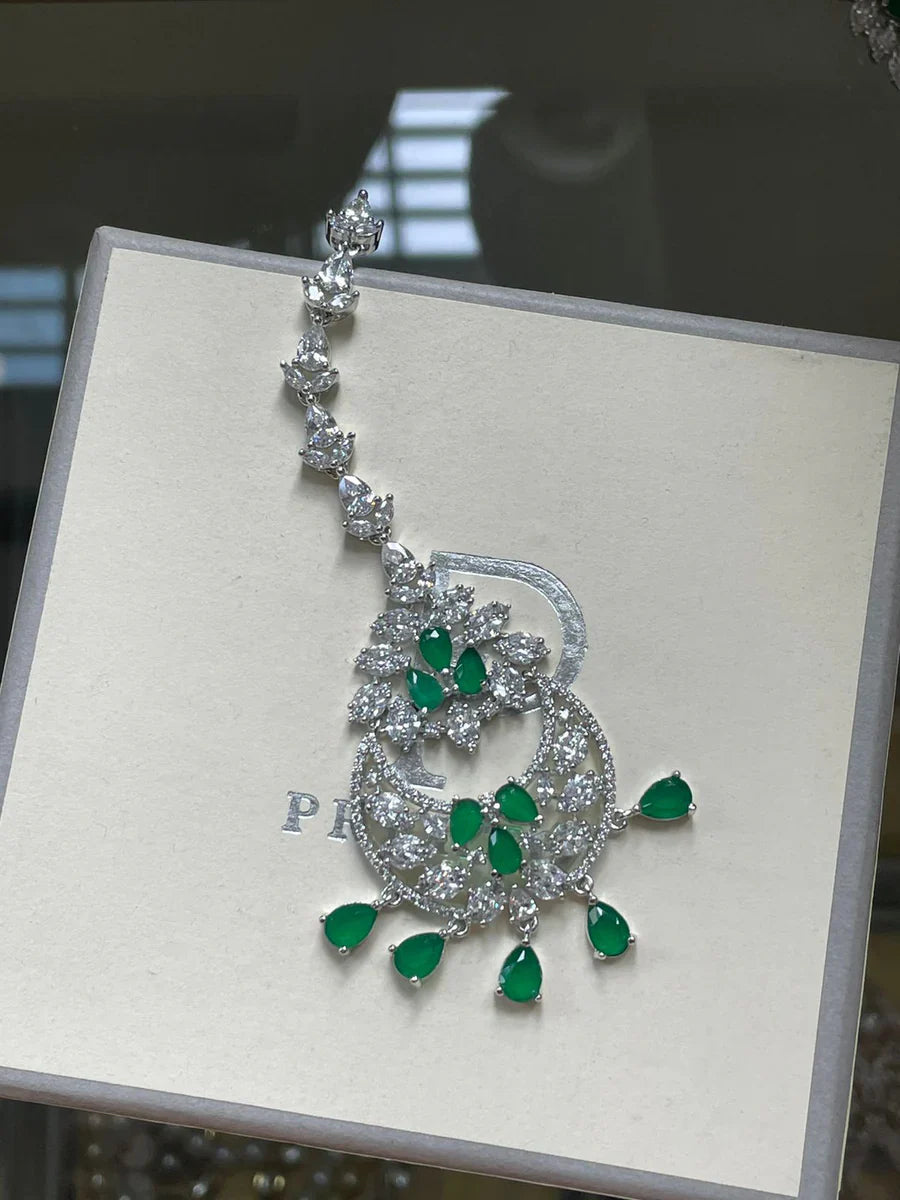 Elegant Emerald Drop Necklace Set with Heart Shaped Diamond Accents