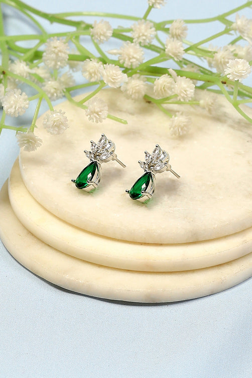 Elegant Green Brass Stud Earrings with Classic Design Versatile and Chic