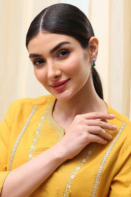 Elegant Green Brass Stud Earrings with Classic Design Versatile and Chic