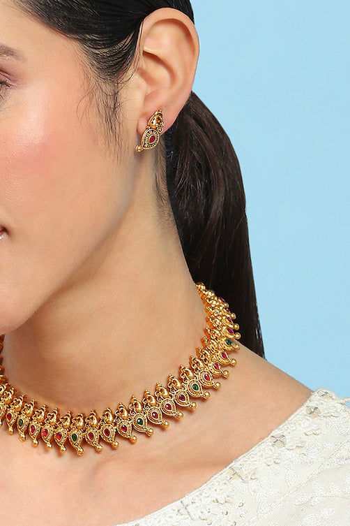 Women’s Alloy Necklace Set in Red and Green Elegant and Chic Jewelry