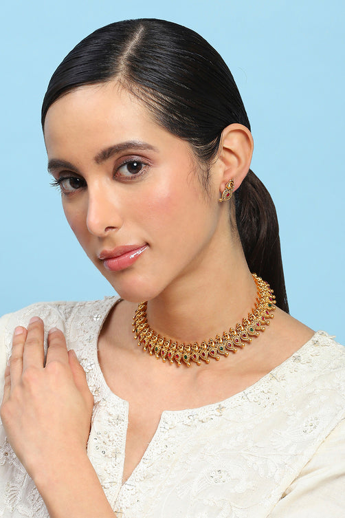 Women’s Alloy Necklace Set in Red and Green Elegant and Chic Jewelry