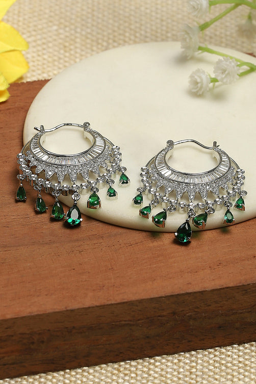 Elegant Green Brass Chaandbali Earrings Sophisticated Jewelry Piece for Women