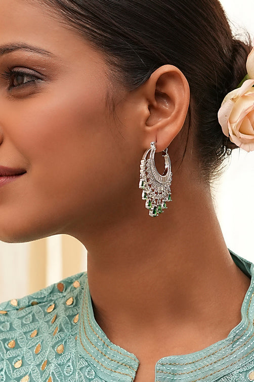 Elegant Green Brass Chaandbali Earrings Sophisticated Jewelry Piece for Women