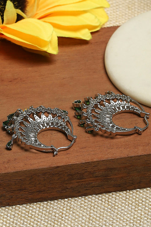 Elegant Green Brass Chaandbali Earrings Sophisticated Jewelry Piece for Women