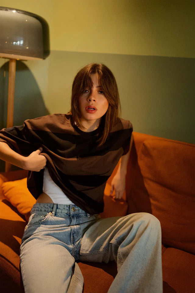 Casual Women’s Heavyweight Oversized T-shirt with Classic Coco Stripes