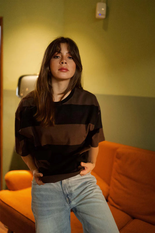 Casual Women’s Heavyweight Oversized T-shirt with Classic Coco Stripes
