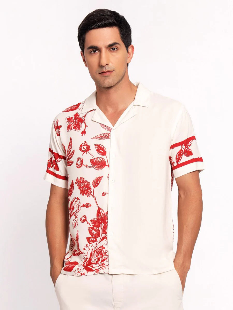 Crimson Floral Men’s Shirt Stylish Casual Shirt with Vibrant Print Perfect for Daily Wear and Parties