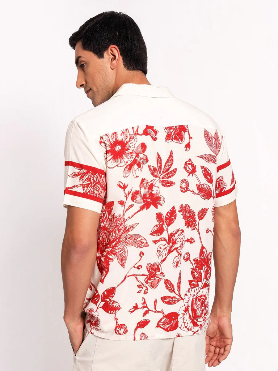 Crimson Floral Men’s Shirt Stylish Casual Shirt with Vibrant Print Perfect for Daily Wear and Parties