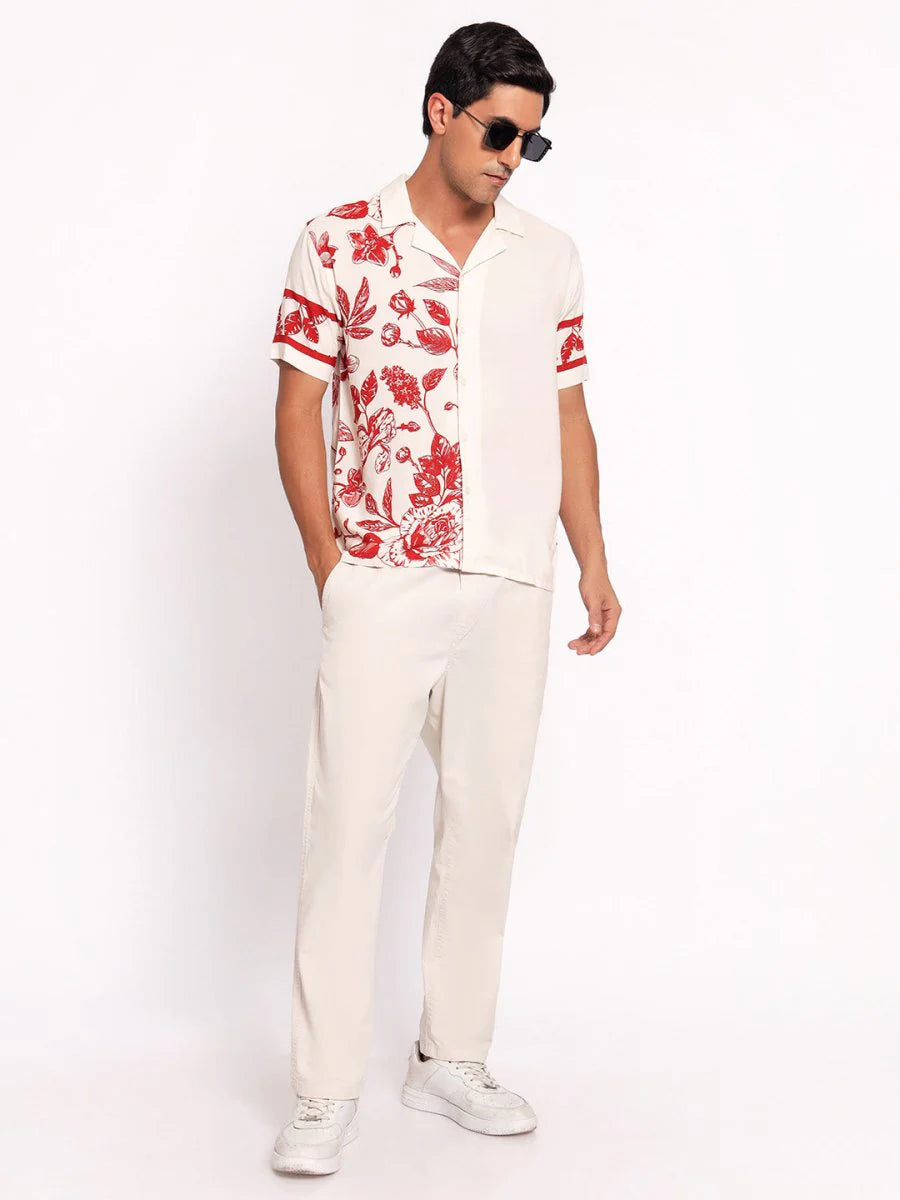 Crimson Floral Men’s Shirt Stylish Casual Shirt with Vibrant Print Perfect for Daily Wear and Parties