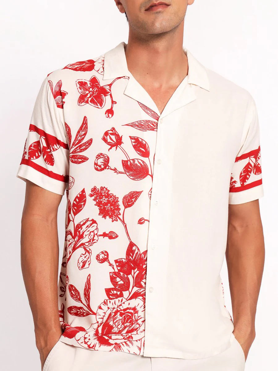 Crimson Floral Men’s Shirt Stylish Casual Shirt with Vibrant Print Perfect for Daily Wear and Parties