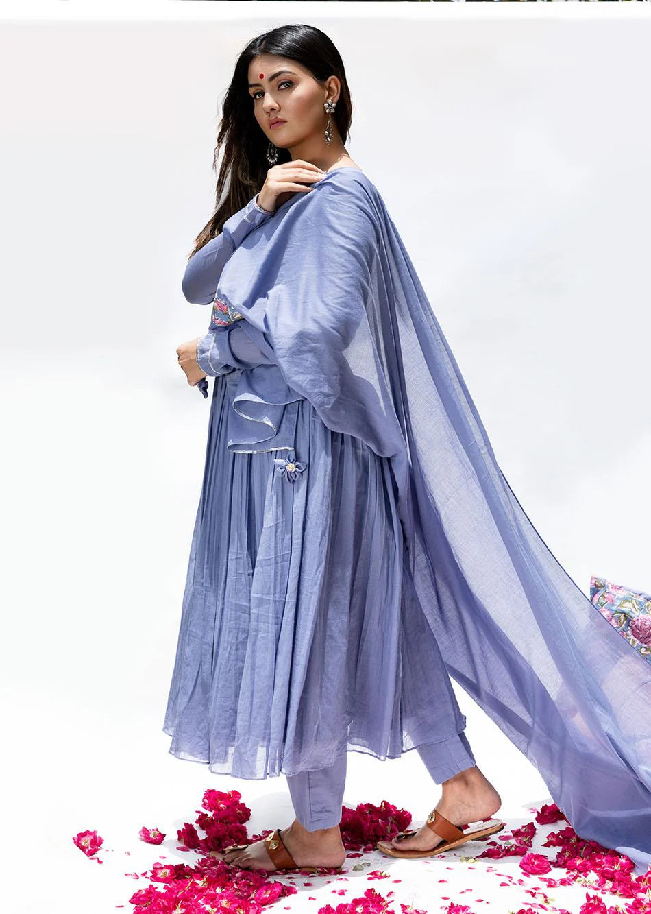 Beautiful Purple Designer Gather Anarkali Suit with Full Flare and Ethnic Charm for Wedding Celebrations and Special Events