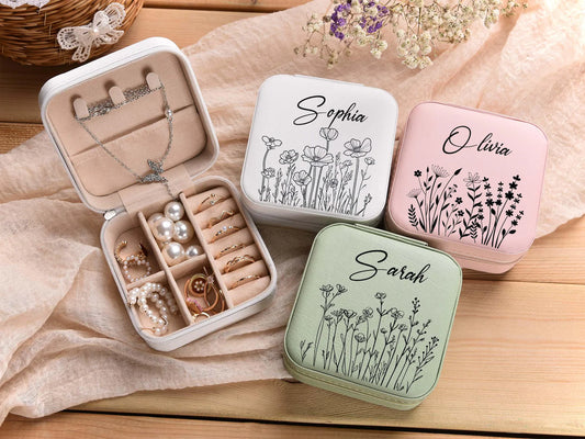 Bridesmaid Jewelry Organizer Box, Personalized Travel Keepsake, Custom Wedding Gift for Her