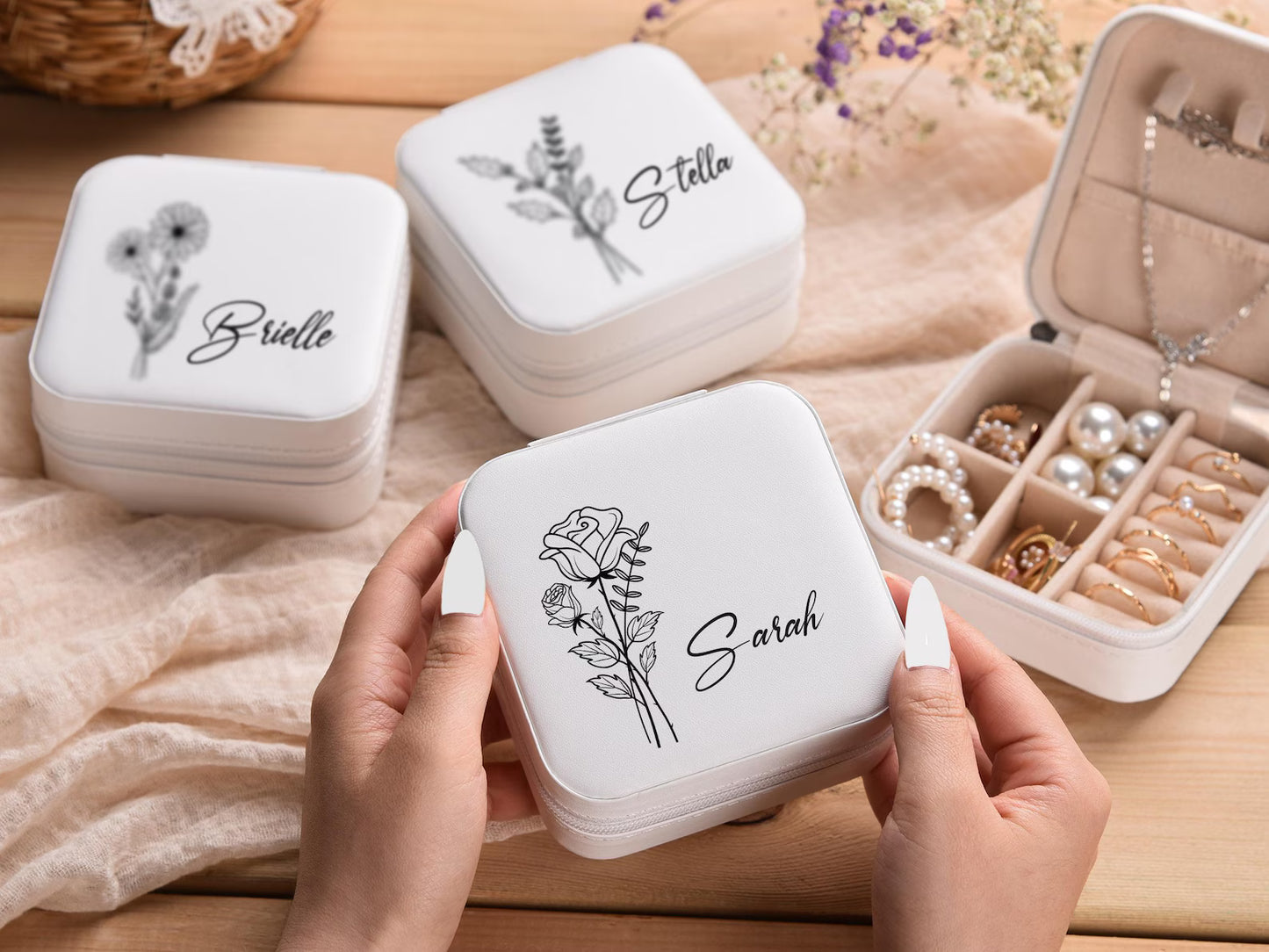 Bridesmaid Jewelry Organizer Box, Personalized Travel Keepsake, Custom Wedding Gift for Her