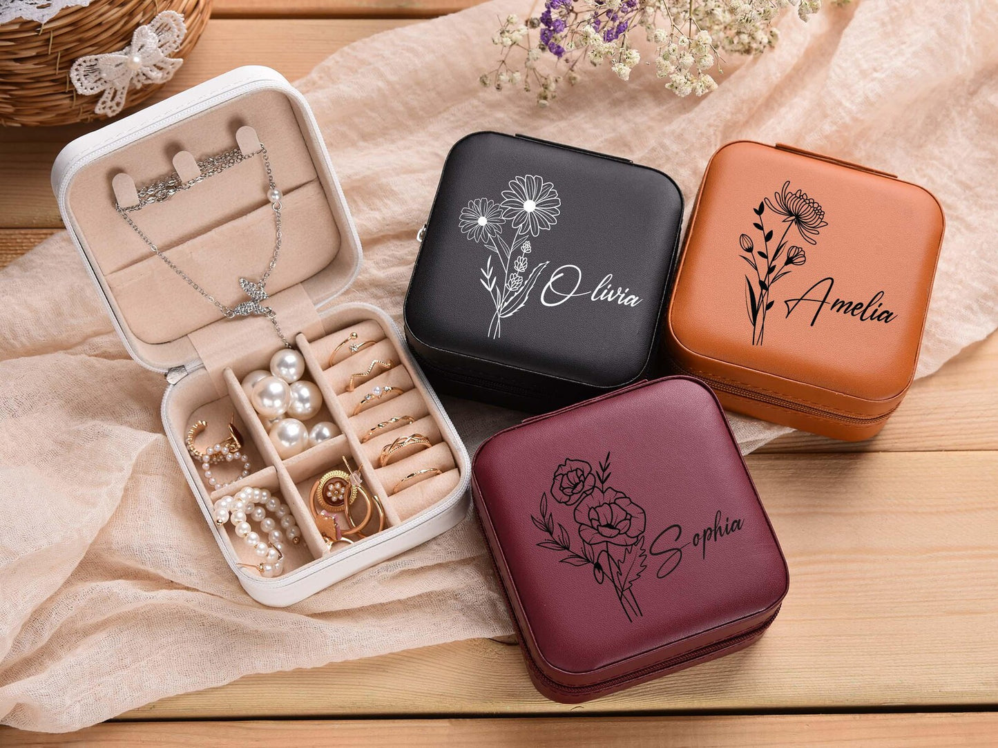 Bridesmaid Jewelry Organizer Box, Personalized Travel Keepsake, Custom Wedding Gift for Her