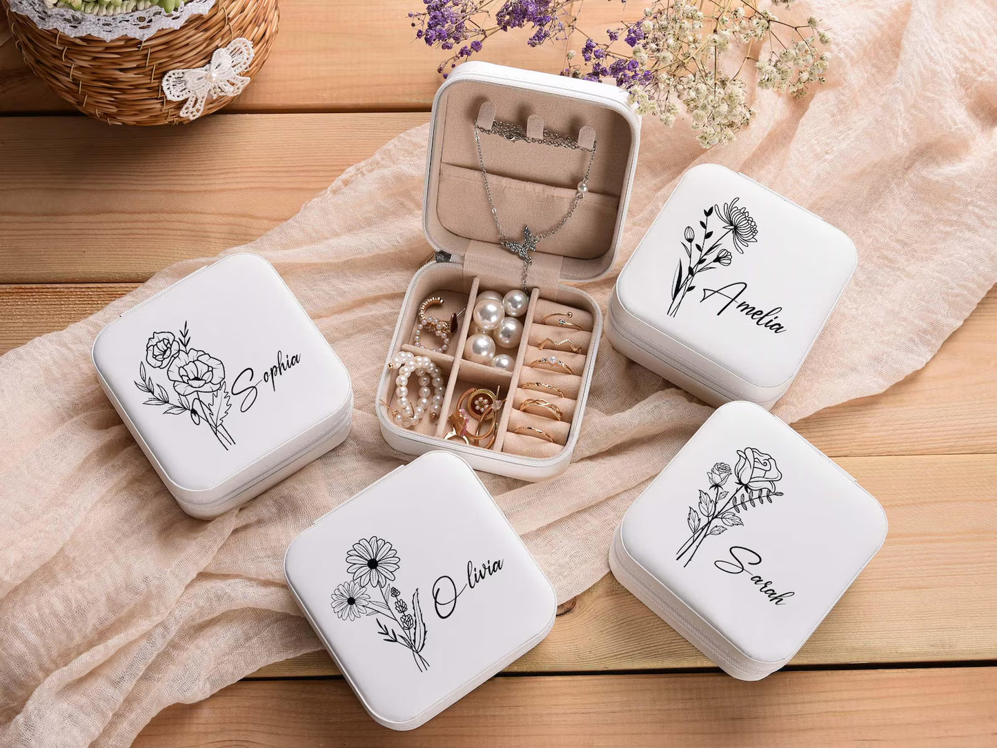 Bridesmaid Jewelry Organizer Box, Personalized Travel Keepsake, Custom Wedding Gift for Her