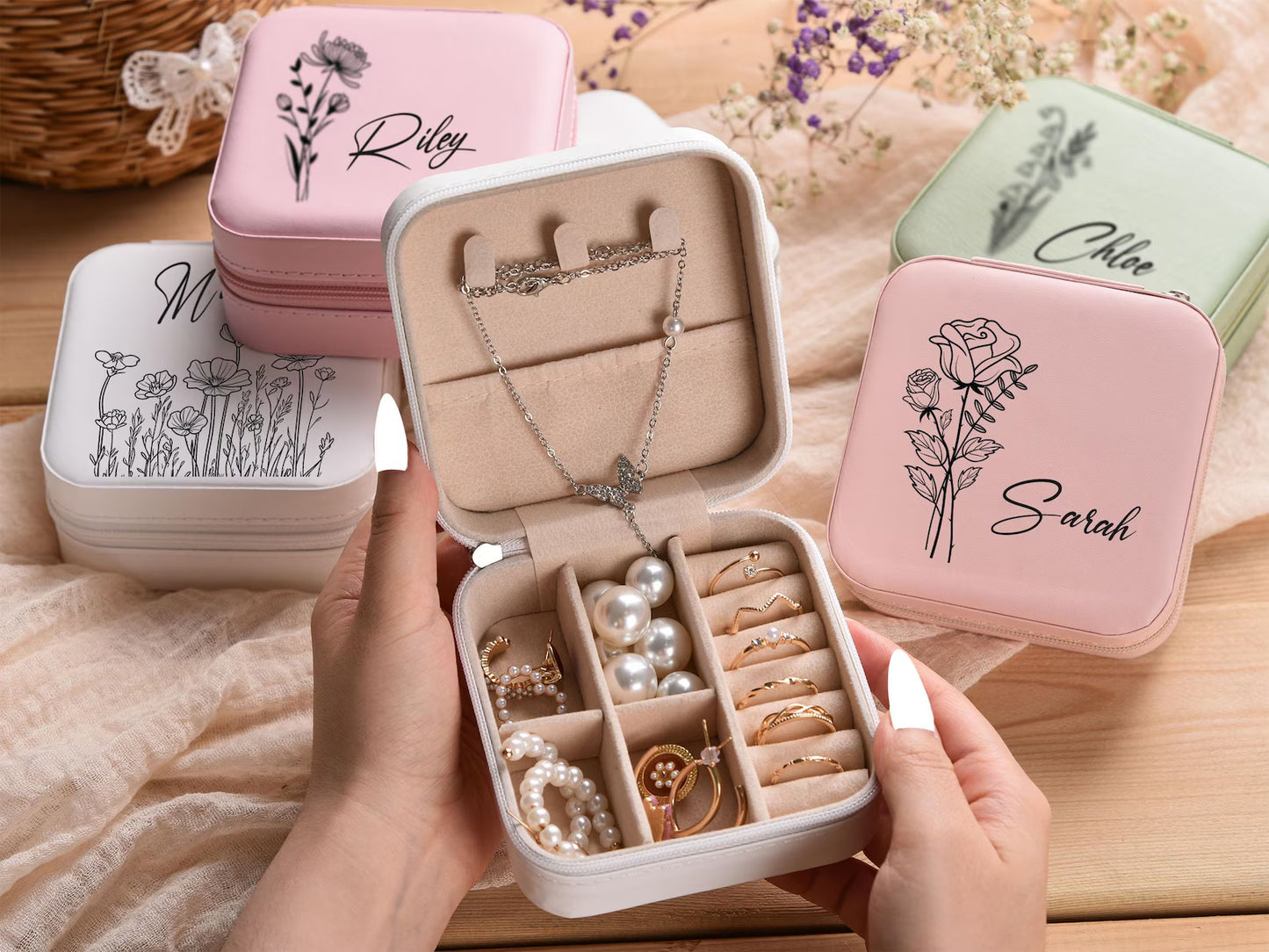 Bridesmaid Jewelry Organizer Box, Personalized Travel Keepsake, Custom Wedding Gift for Her