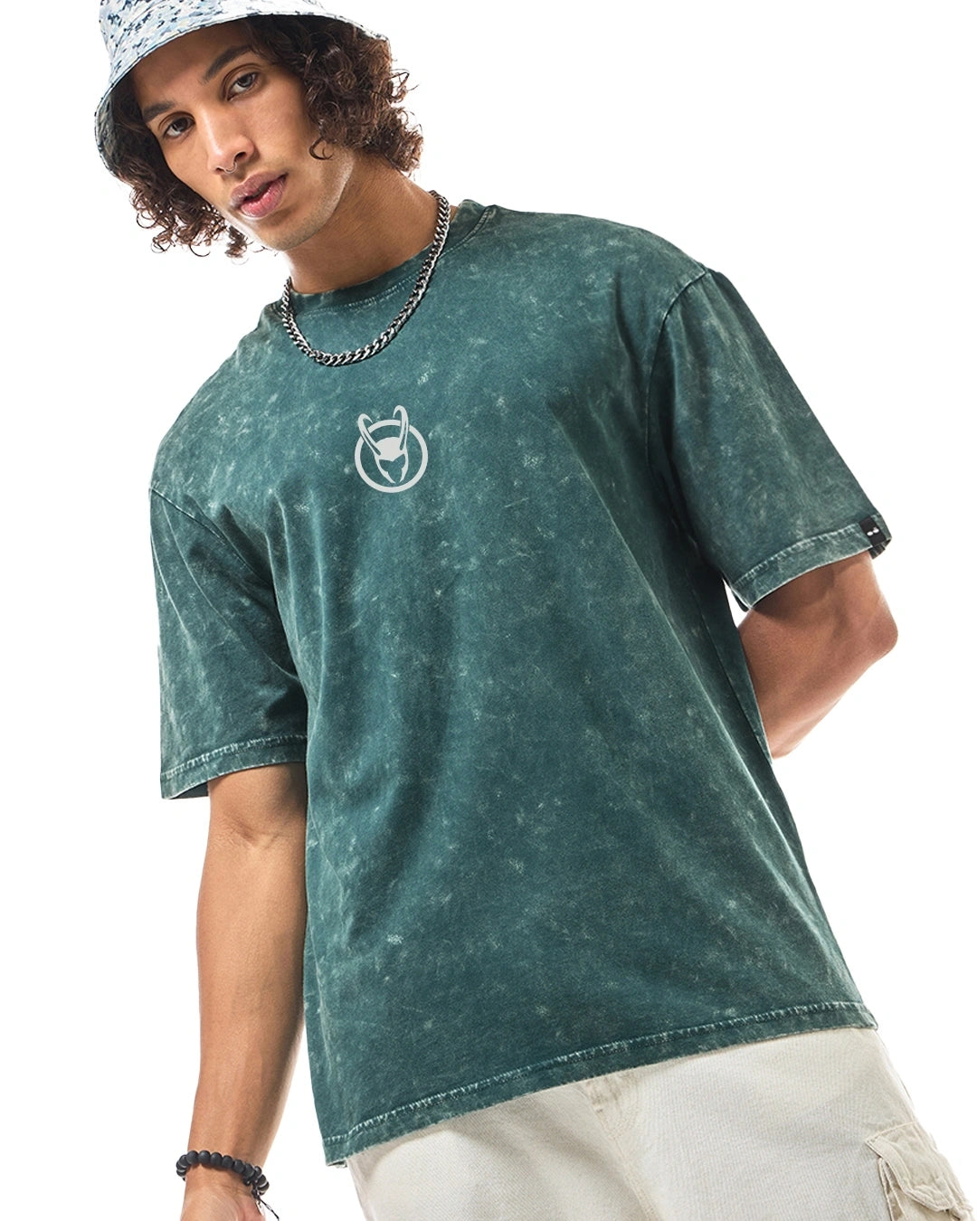Comfortable Green Oversized T-Shirt for Men with Bold Loki Graphic Print