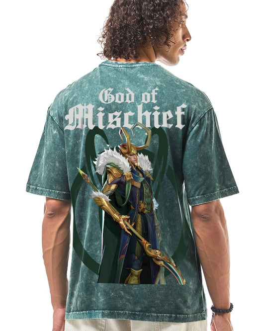 Comfortable Green Oversized T-Shirt for Men with Bold Loki Graphic Print