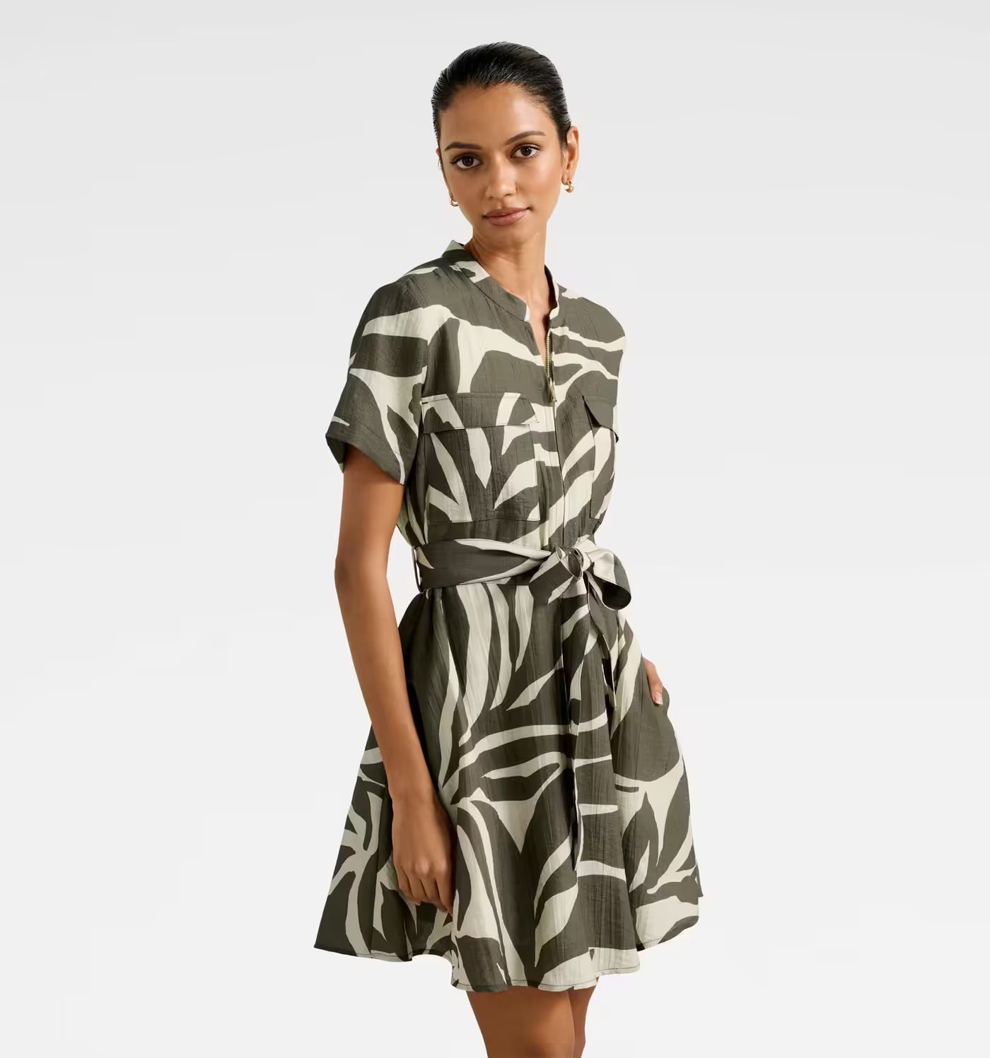 Stylish Petite Mini Dress with Zipper Detailing and Contemporary Look