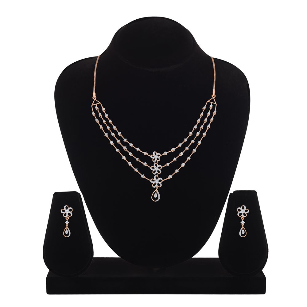 Statement Floral Diamond Studded Necklace and Matching Earrings