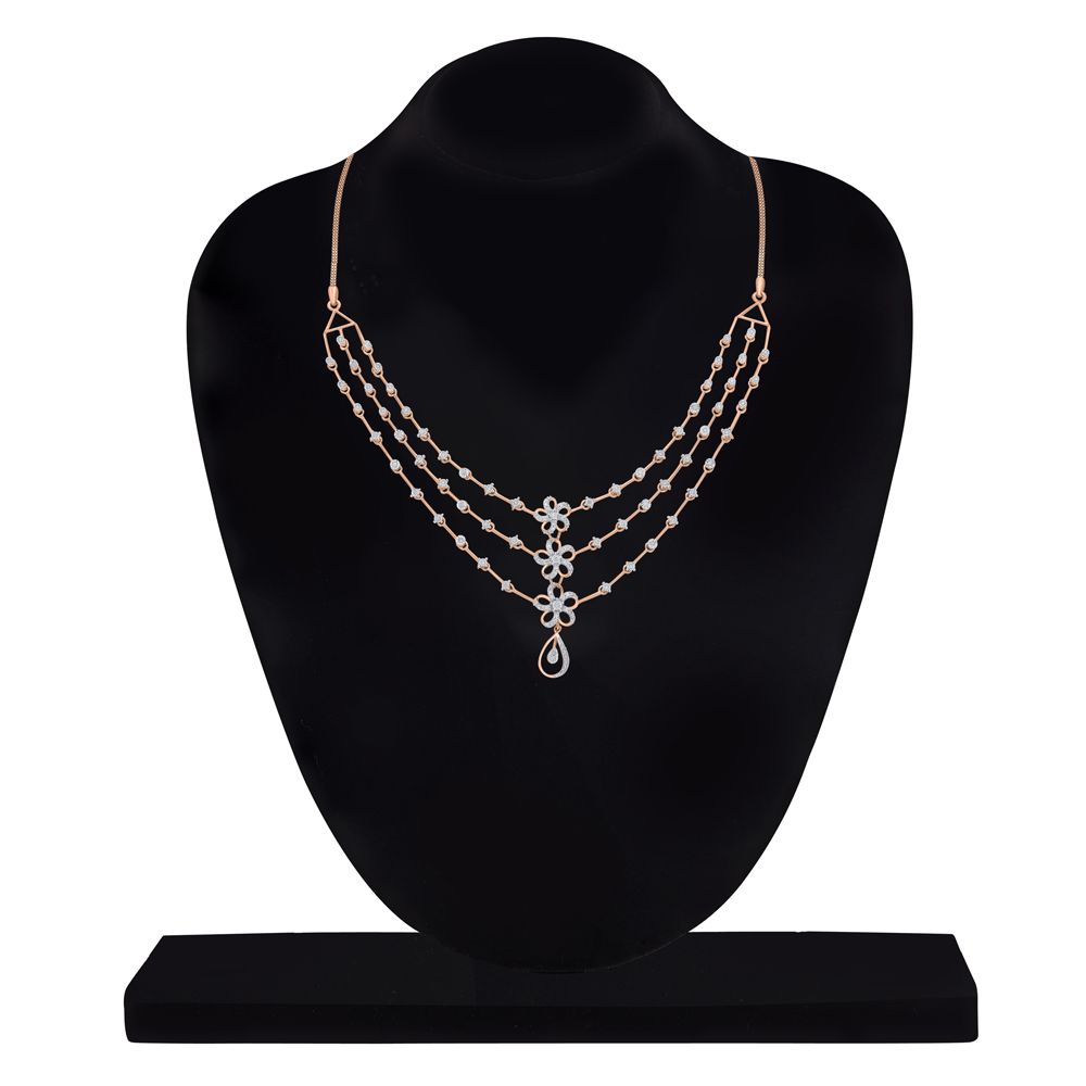 Statement Floral Diamond Studded Necklace and Matching Earrings