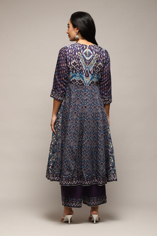 Graceful Indigo Cotton Anarkali Kurta Palazzo Ensemble with Floor-Length Flare and Traditional Charm for Party and Festive Wear