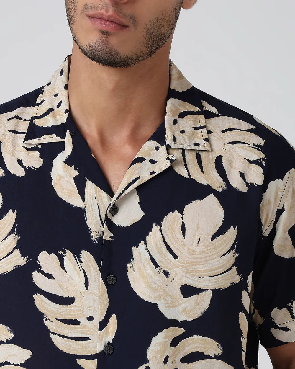 Mint Green Leaf Print Casual Relaxed Fit Shirt Perfect for Summer and Outdoor Events