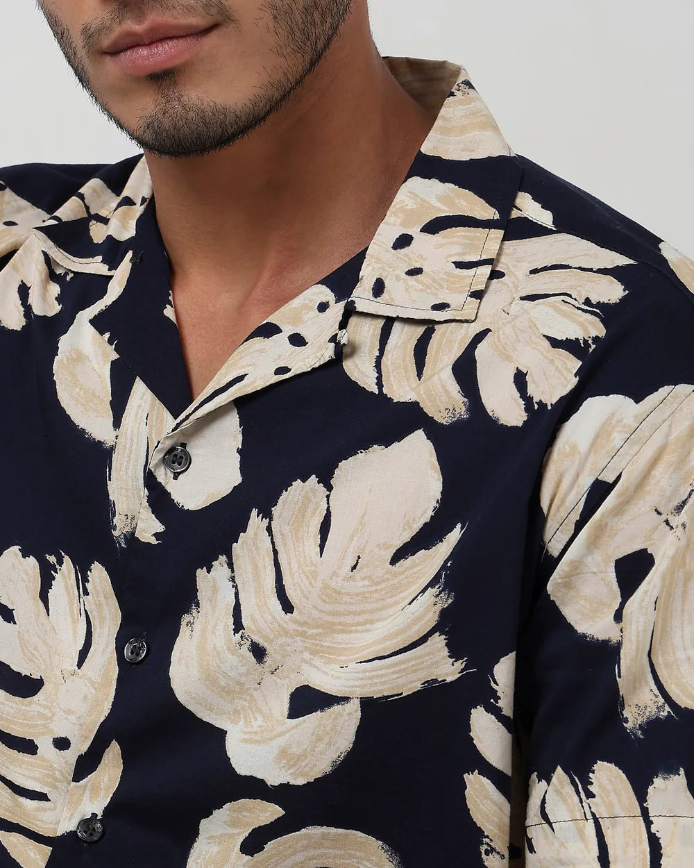 Mint Green Leaf Print Casual Relaxed Fit Shirt Perfect for Summer and Outdoor Events