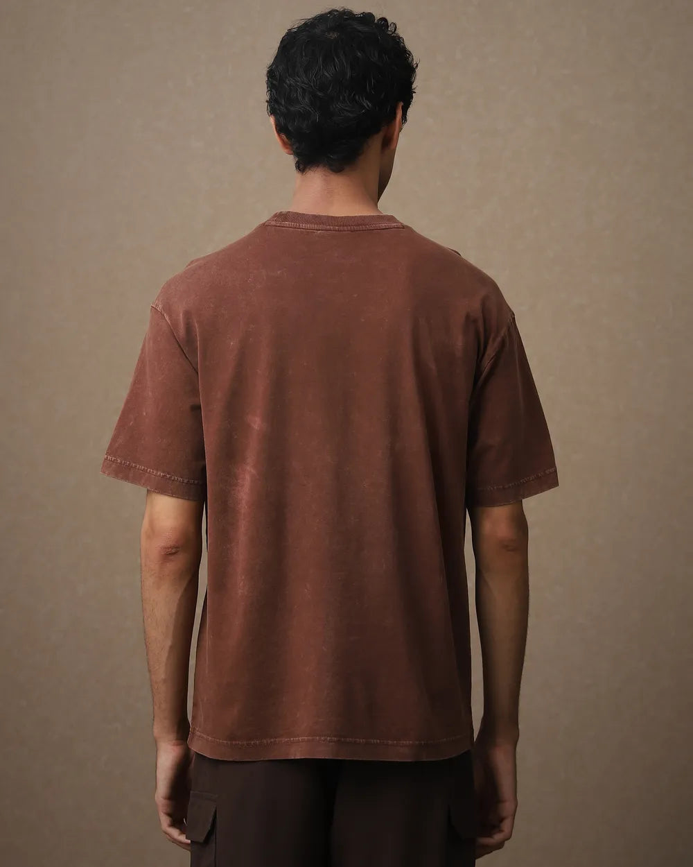 Relaxed Fit Brown Acid Wash T-Shirt for Men Everyday Wear