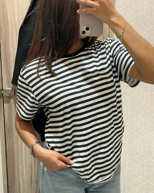 Everyday Wear Black & White Striped T-Shirt for Women